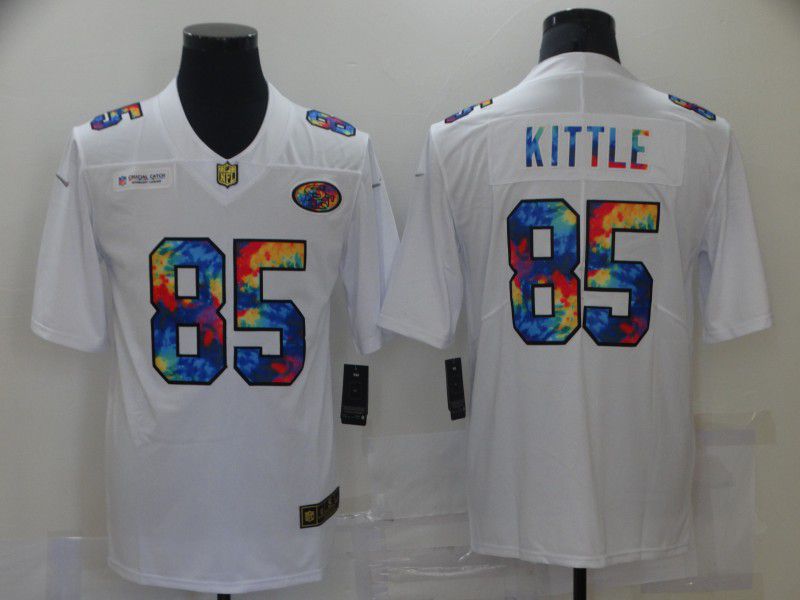 Men San Francisco 49ers #85 Kittle White Rainbow version 2021 Nike NFL Jersey->new york jets->NFL Jersey